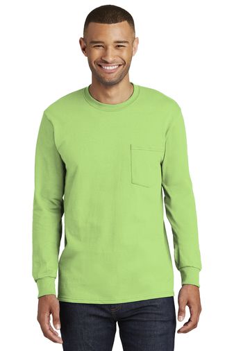 Port & Company® Adult Unisex Tall 6.1-ounce, 100% Soft Spun Cotton Long Sleeve Essential With Pocket T-shirt